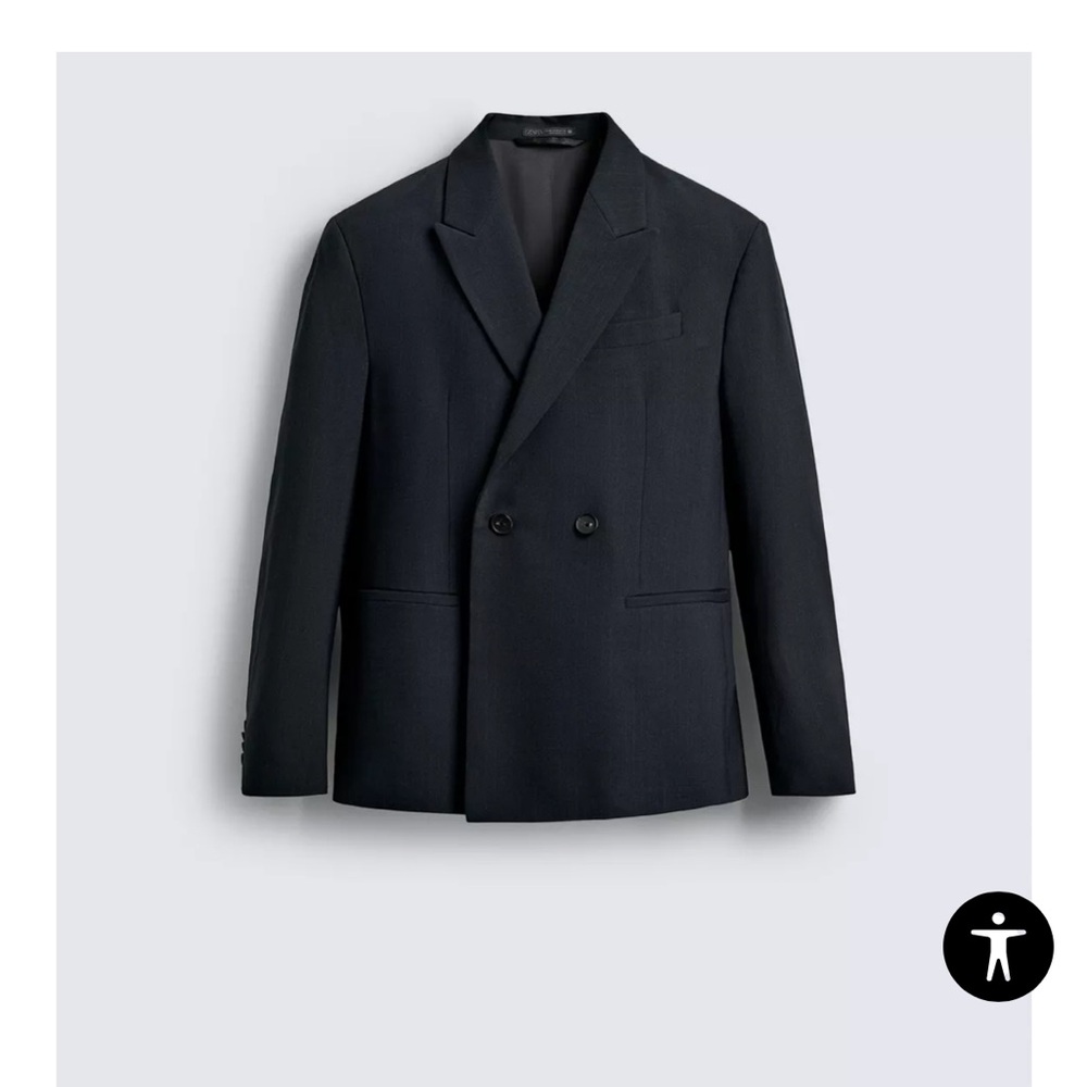 Zara Man Classic Black Wool  Double-Breasted Blazer NWOT See Measurements